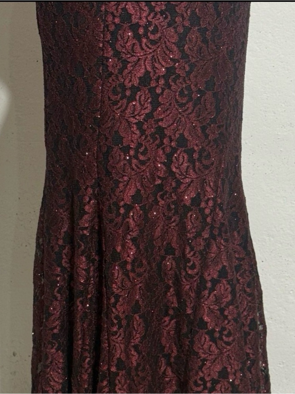 R&M Richards Burgundy Lace Halter Maxi Gown - Picture 5 of 6